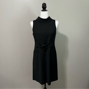 M Siamo Mock Neck Sleeveless Black Wool Lined Sheath Dress